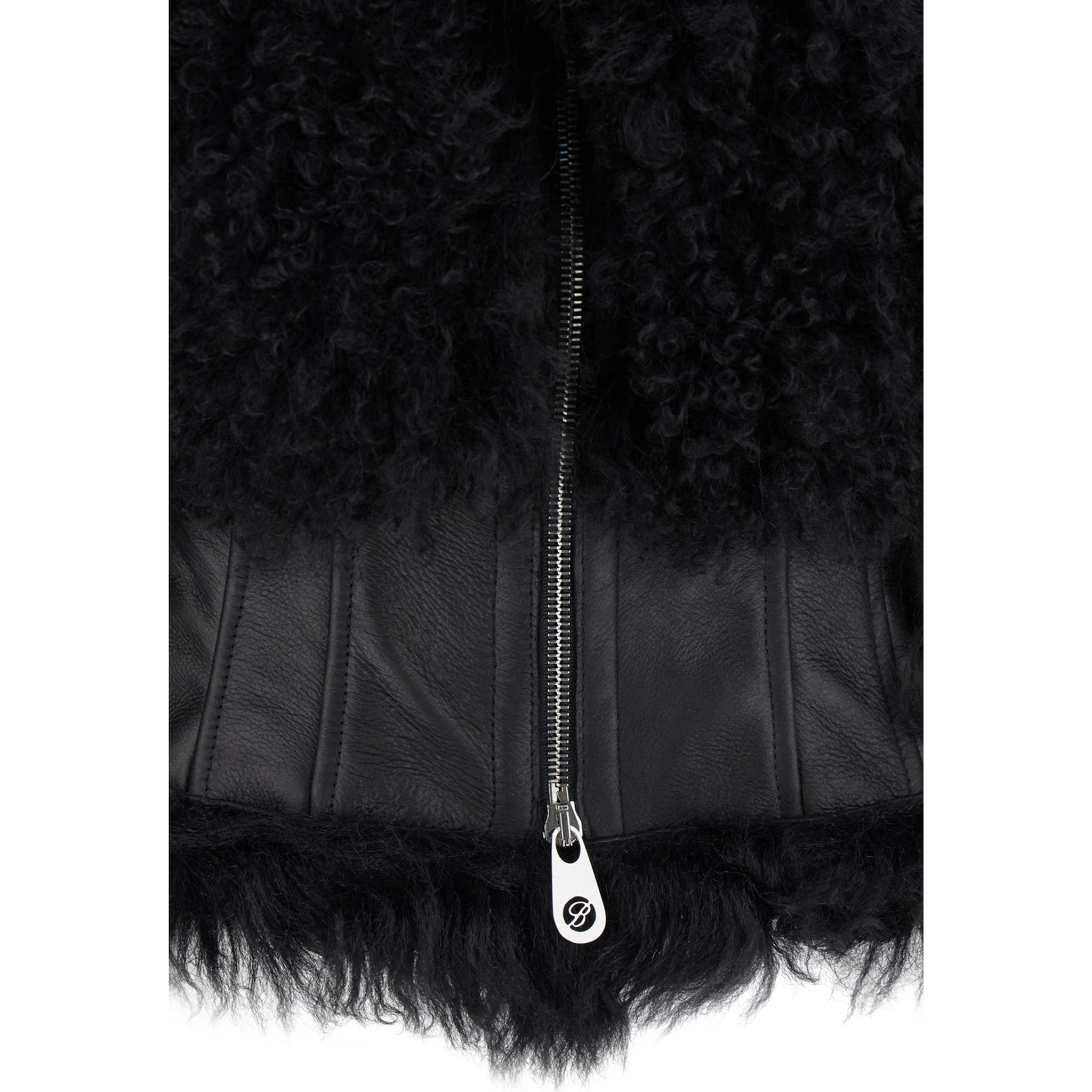 Black Sheepskin Coat with Leather Details in Fur Woman