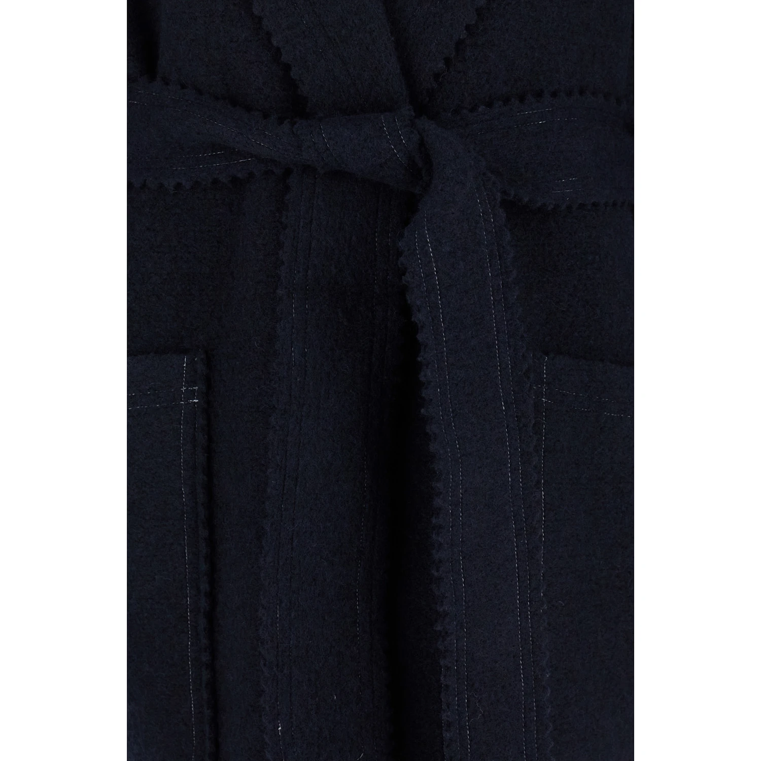 Jene Long Blue Coat with Belt in Wool and Cashmere Woman