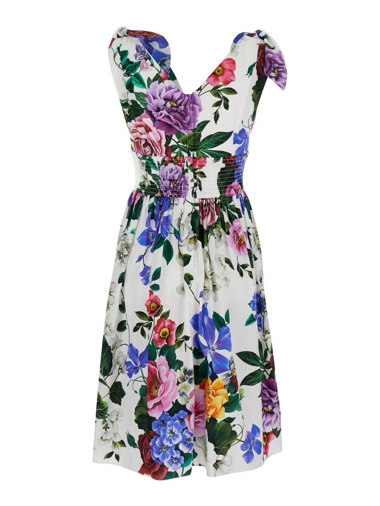 Multicolor Short Dress with All-Over Floral Print in Cotton Woman alternative