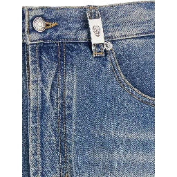 Blue High Waisted Jeans with Logo Detail on the Loop and Logo Patch on the Rear in Denim Man