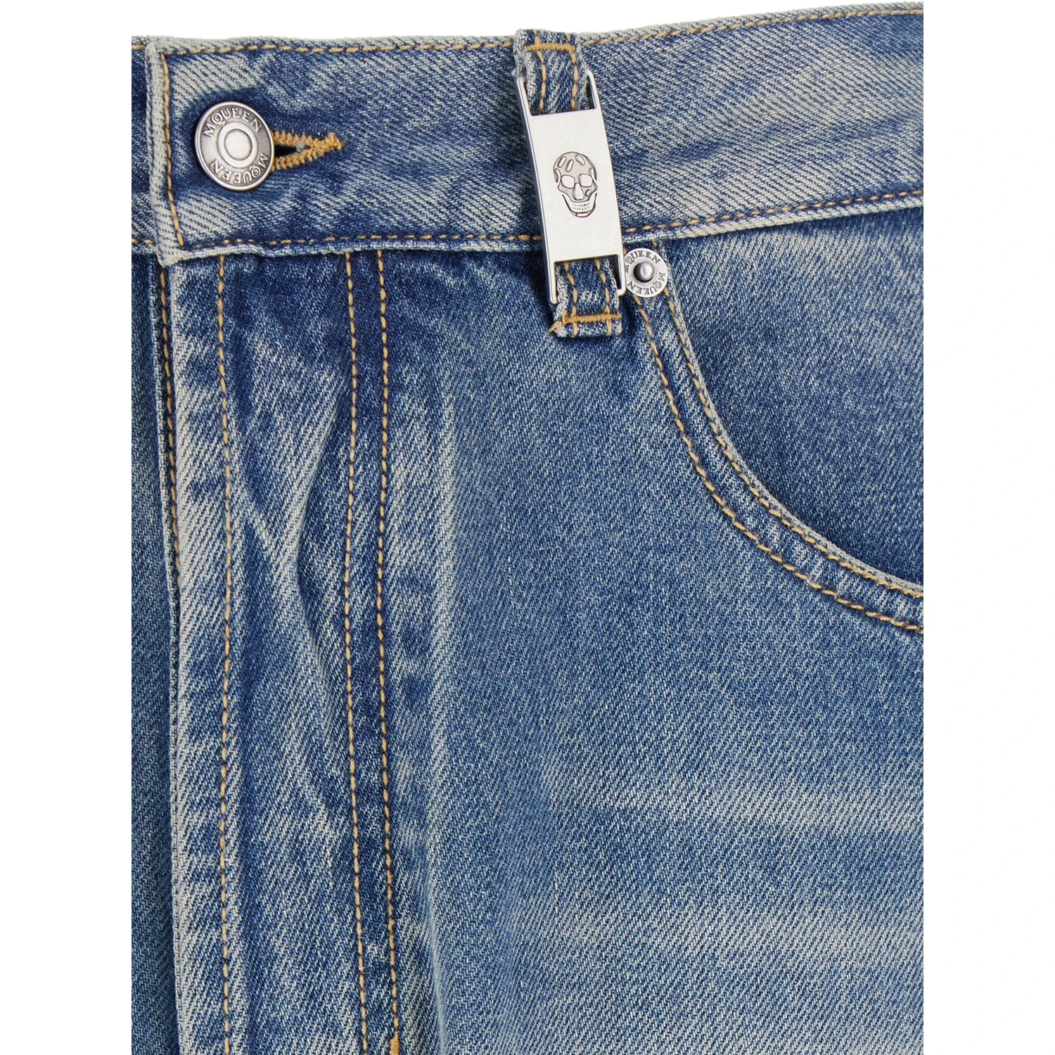 Blue High Waisted Jeans with Logo Detail on the Loop and Logo Patch on the Rear in Denim Man