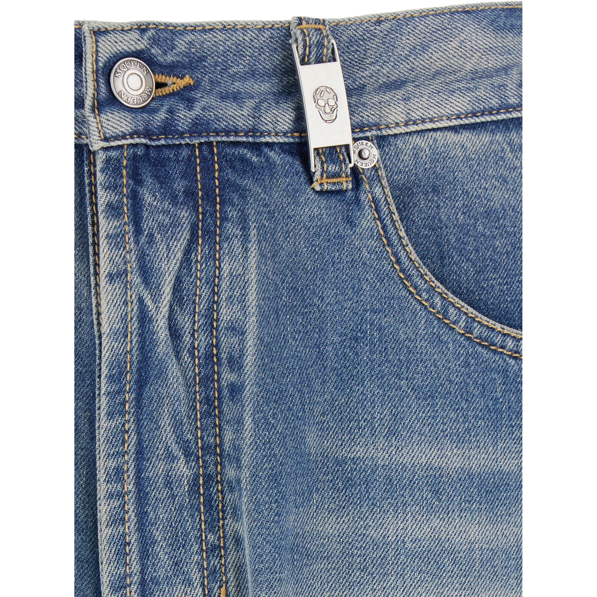 Blue High Waisted Jeans with Logo Detail on the Loop and Logo Patch on the Rear in Denim Man