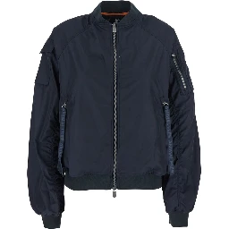 Lil Blue-Black Bomber Jacket with Front Pockets and Logo Patch Applied on the Sleeve in Tech Fabric Woman