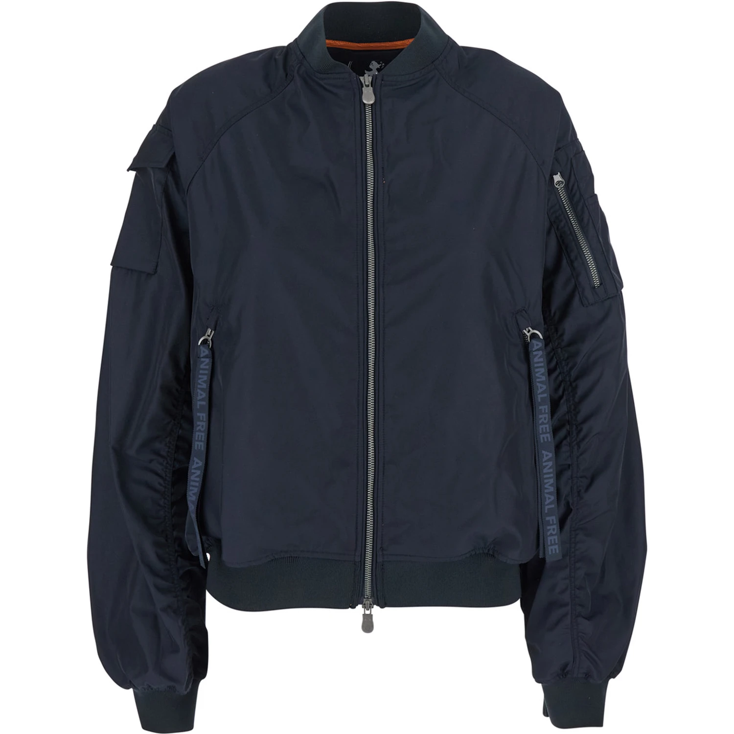 Lil Blue-Black Bomber Jacket with Front Pockets and Logo Patch Applied on the Sleeve in Tech Fabric Woman