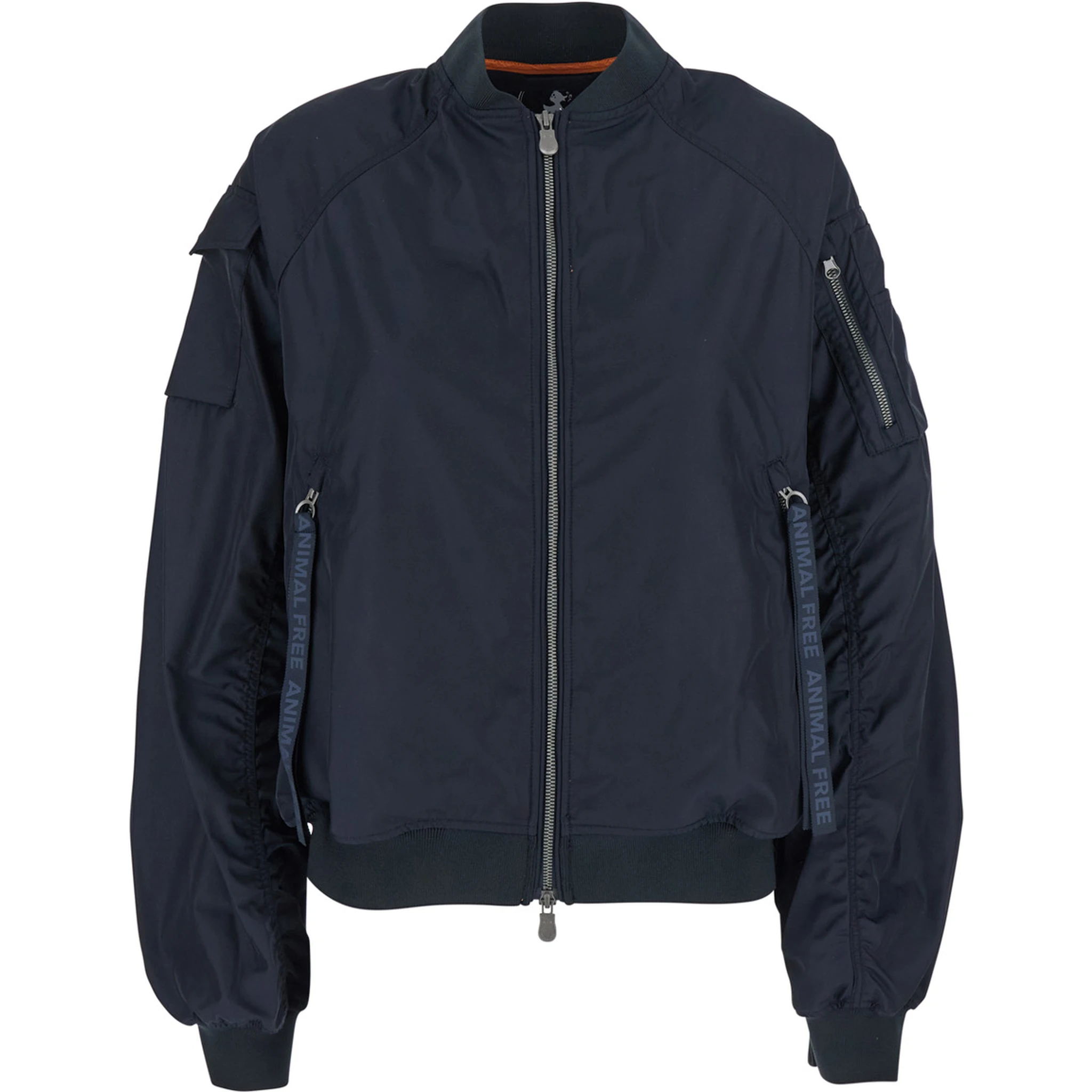 Lil Blue-Black Bomber Jacket with Front Pockets and Logo Patch Applied on the Sleeve in Tech Fabric Woman