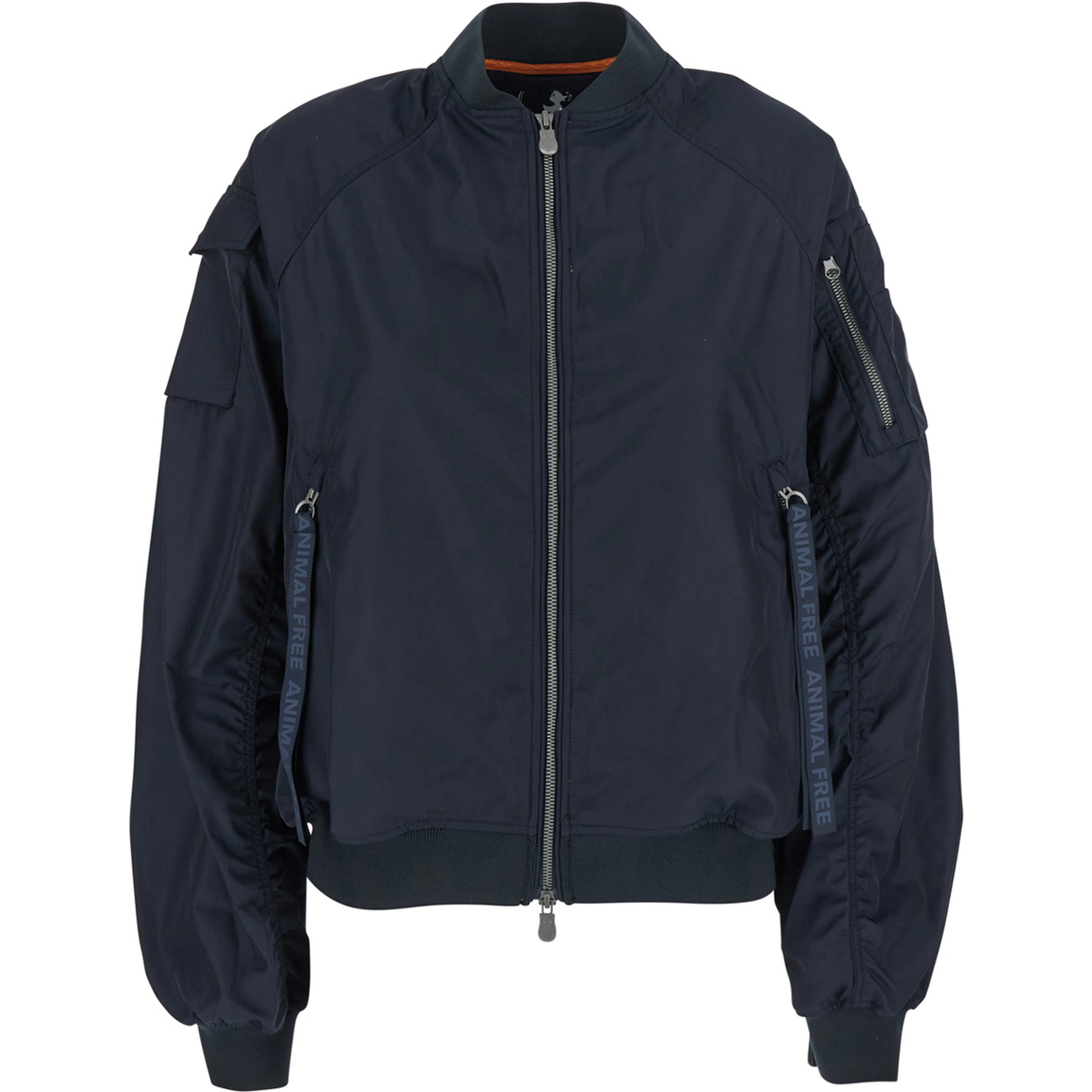 Lil Blue-Black Bomber Jacket with Front Pockets and Logo Patch Applied on the Sleeve in Tech Fabric Woman