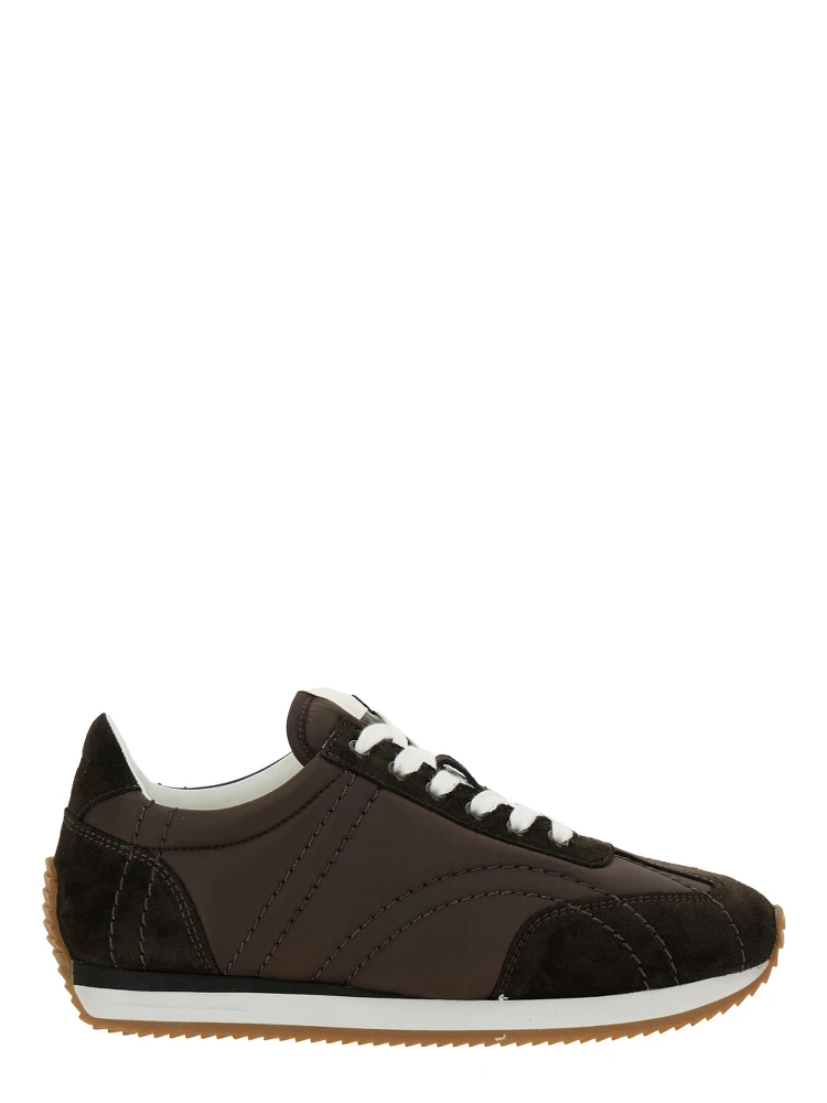 Brown Sneakers with Logo Detail on the Tongue in Suede and Tech Fabric Woman