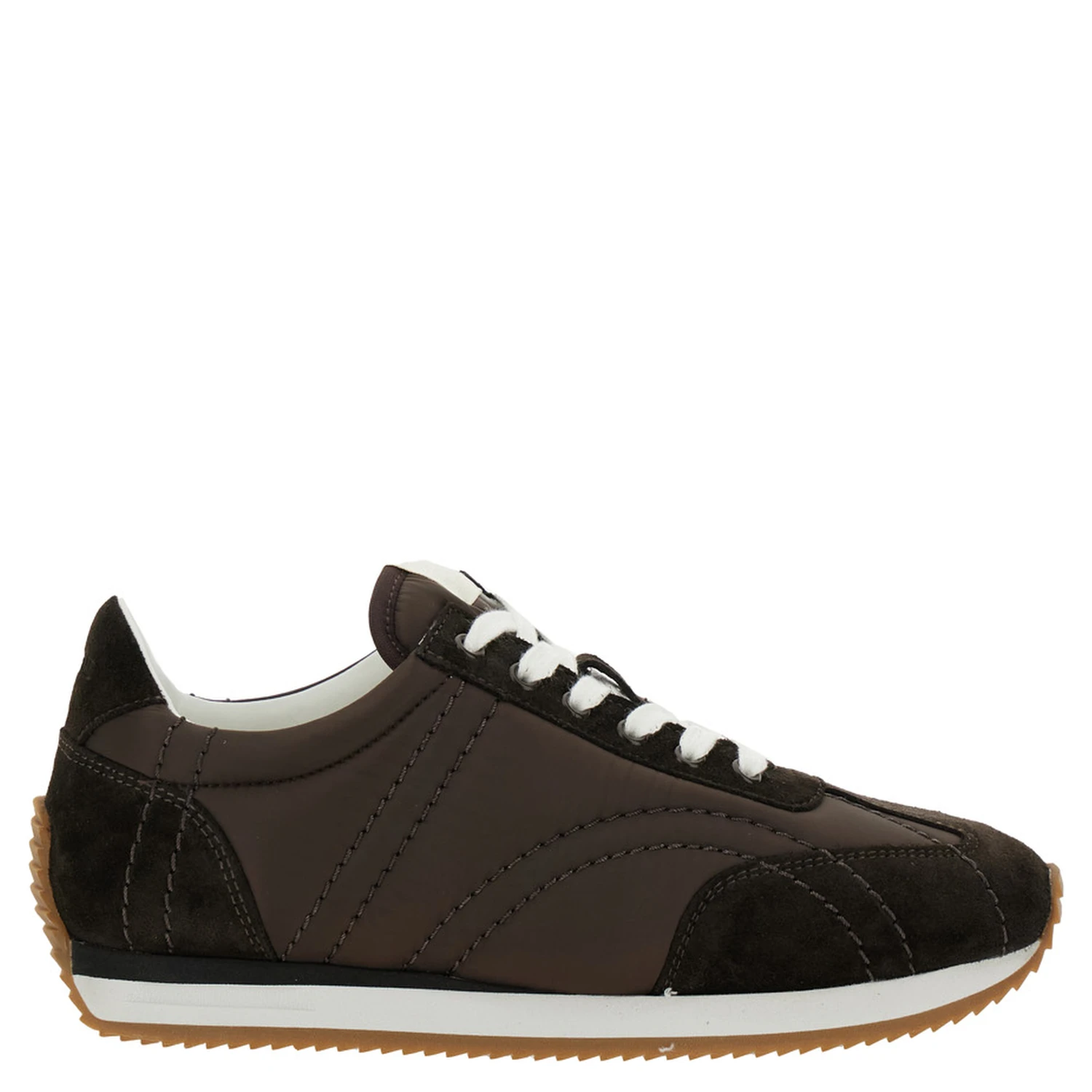 Brown Sneakers with Logo Detail on the Tongue in Suede and Tech Fabric Woman