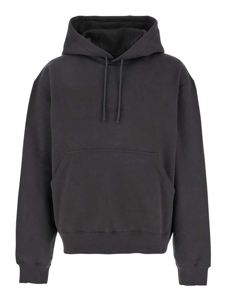Dark Grey Hoodie with Logo Embroidered on the Front in Cotton Man