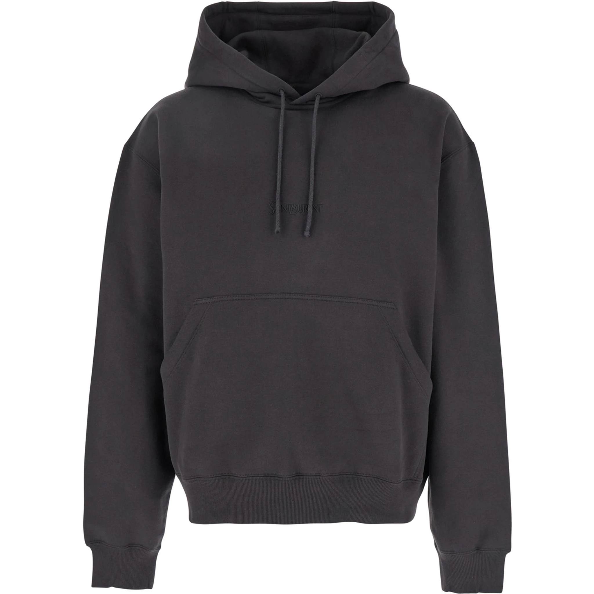 Dark Grey Hoodie with Logo Embroidered on the Front in Cotton Man