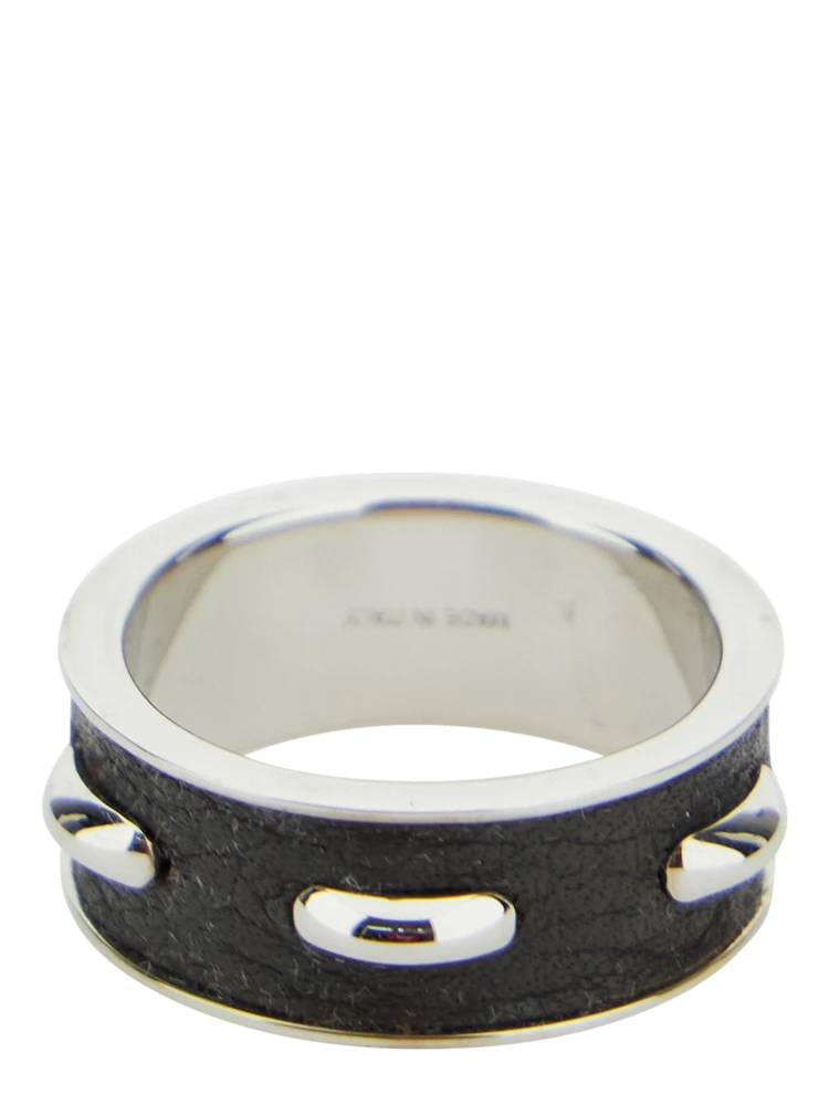 Silver-Colored Ring with Logo Lettering on the Side in Brass Man