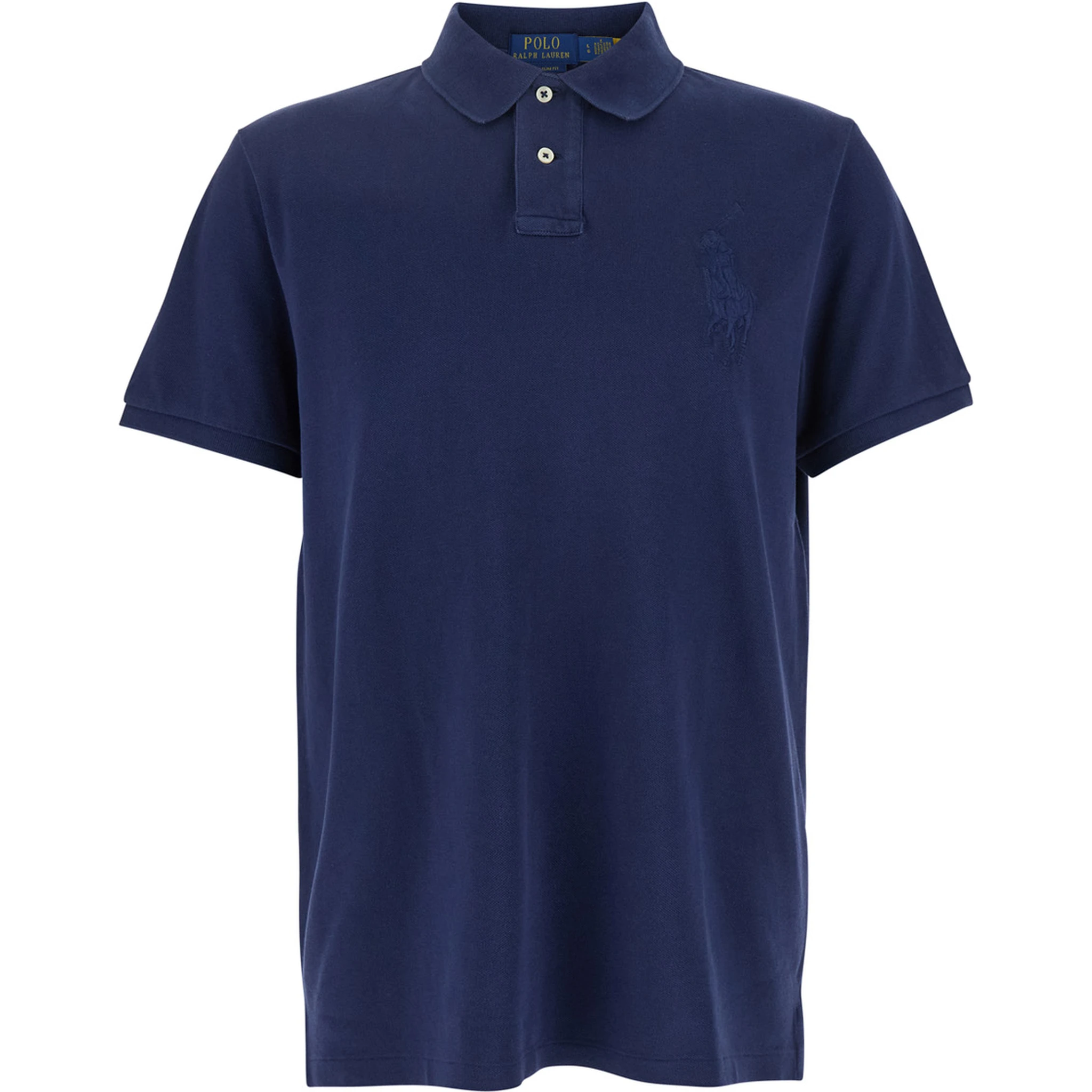 Blue Polo Shirt with Large Pony Detail on the Front in Cotton Piquet Man