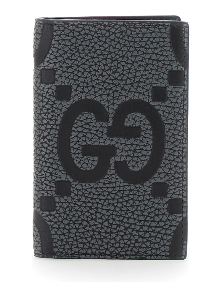 Jumbo Grey Card Holder with Maxi Double G Logo on the Front in Grained Leather Man