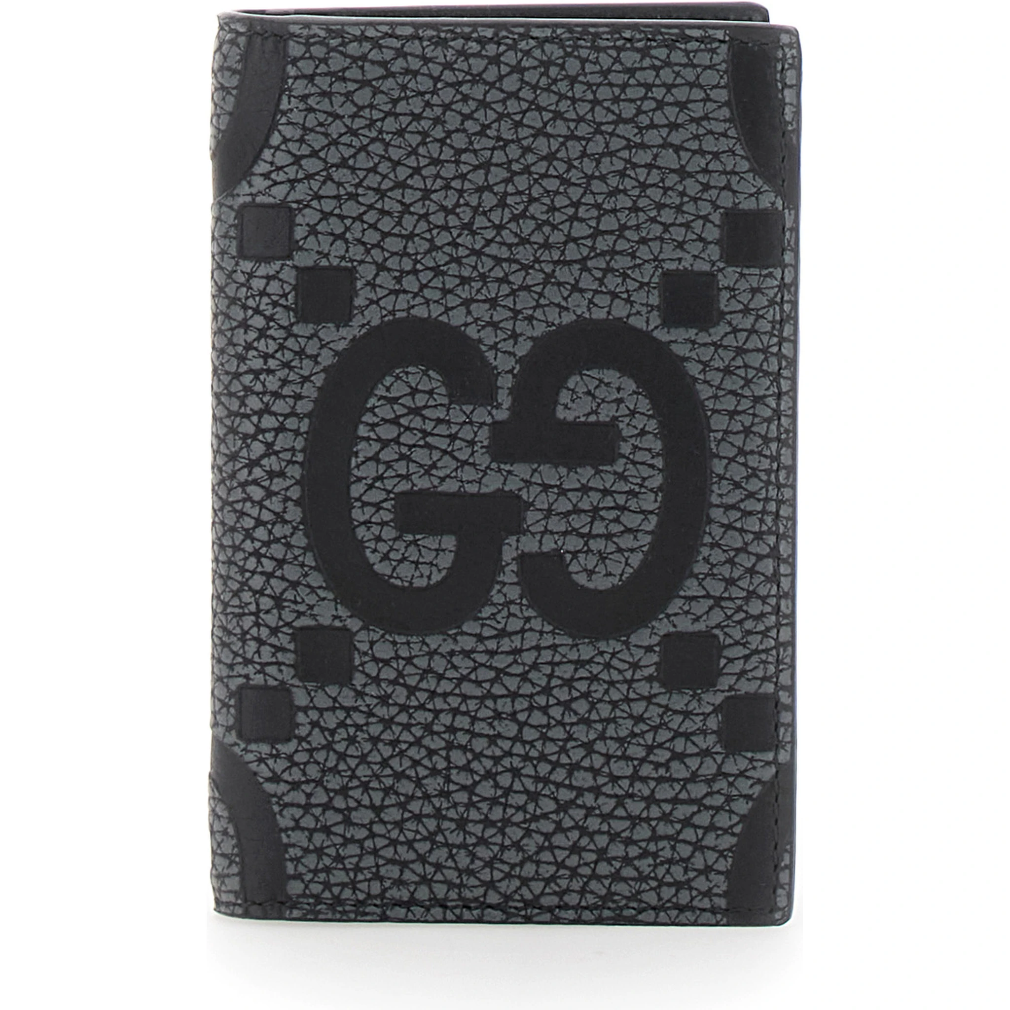 Jumbo Grey Card Holder with Maxi Double G Logo on the Front in Grained Leather Man