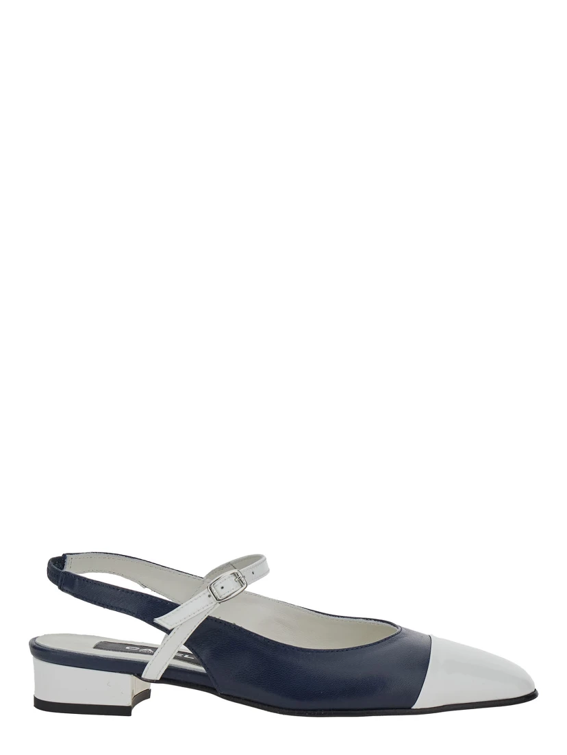 Oceano Blue Slingback Ballet Shoes with Contrasting Toe in Leather Woman