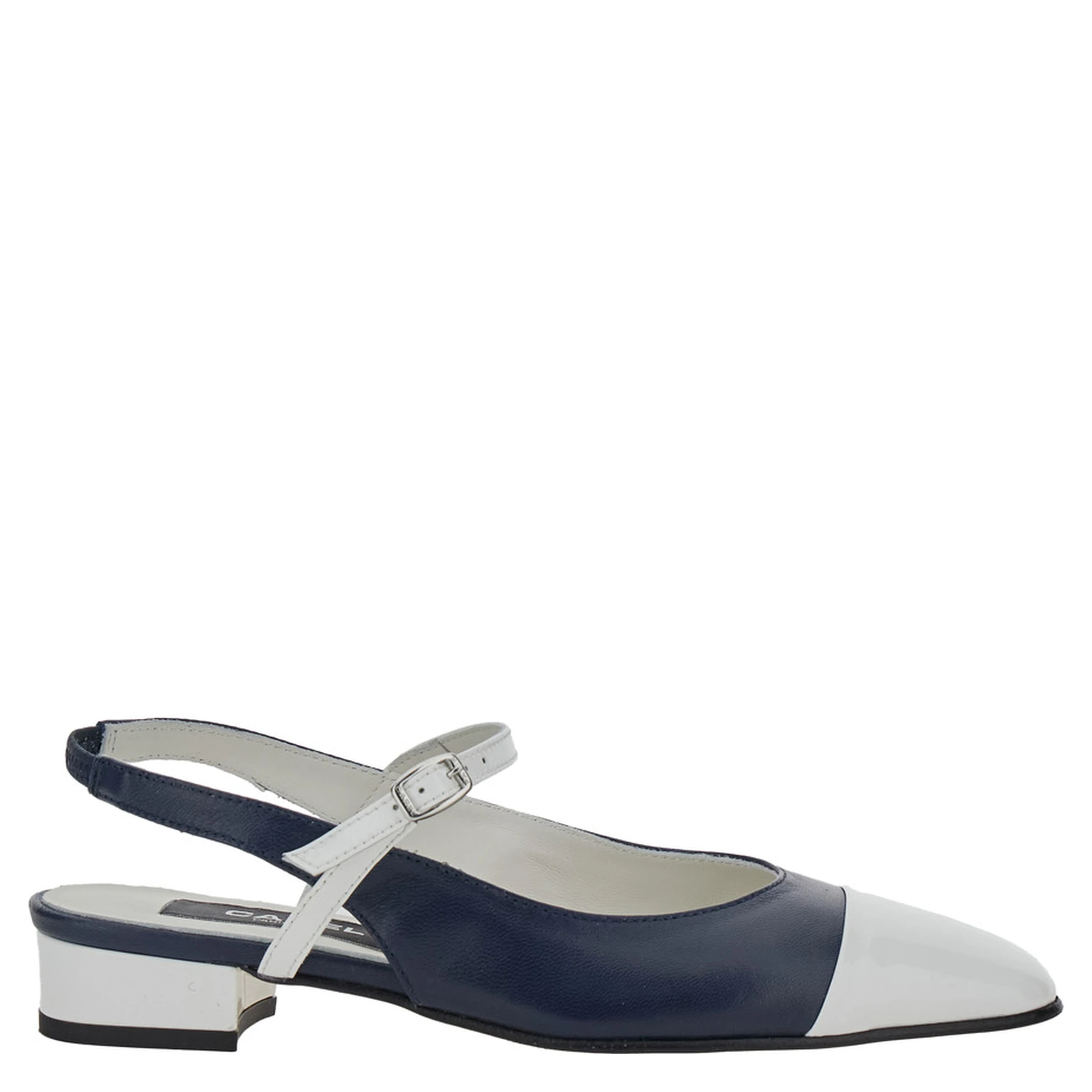 Oceano Blue Slingback Ballet Shoes with Contrasting Toe in Leather Woman