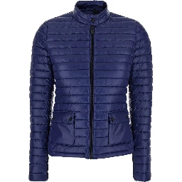 Twinkle Blue Down Jacket with High Neck and Logo Patch on the Sleeve in Tech Fabric Woman