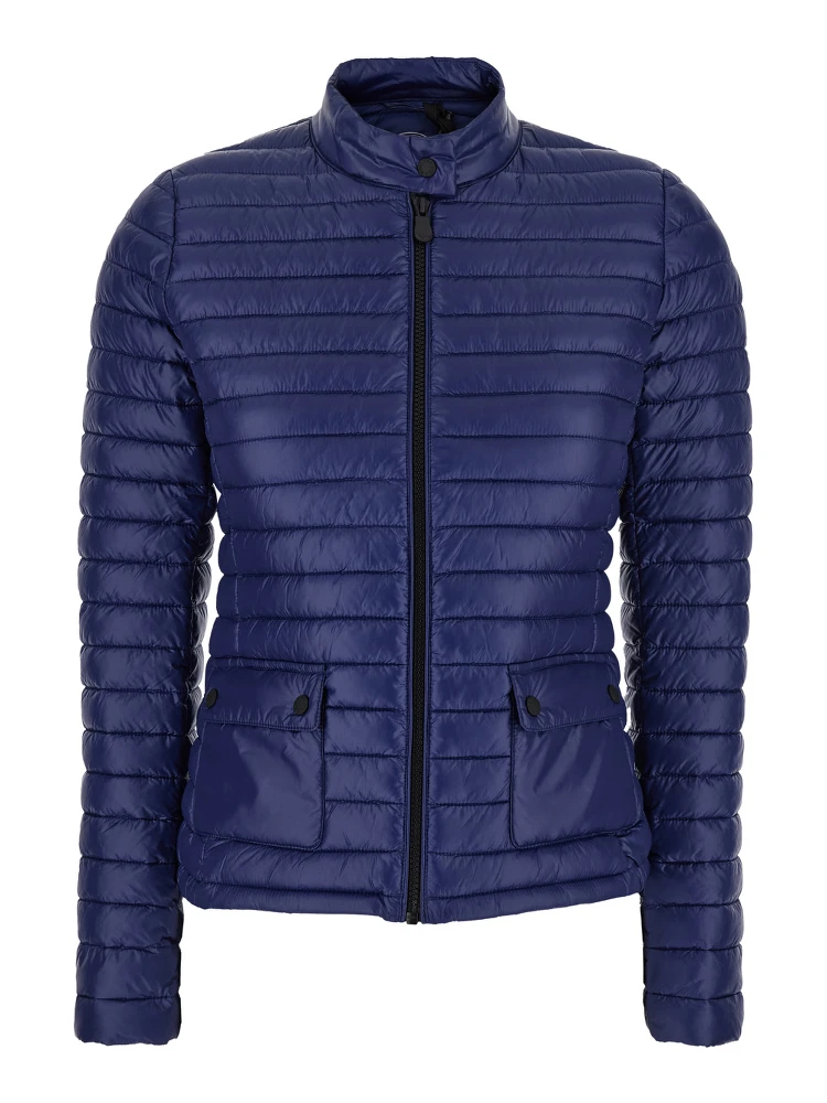Twinkle Blue Down Jacket with High Neck and Logo Patch on the Sleeve in Tech Fabric Woman