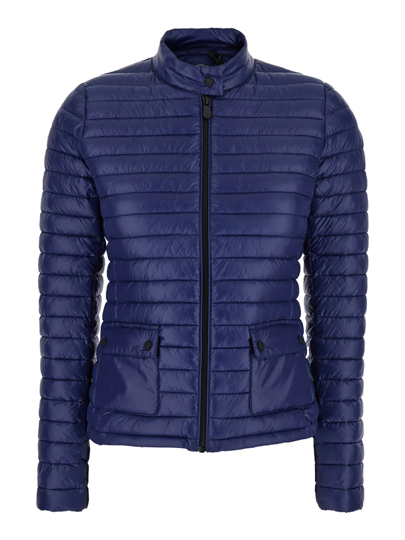 Twinkle Blue Down Jacket with High Neck and Logo Patch on the Sleeve in Tech Fabric Woman