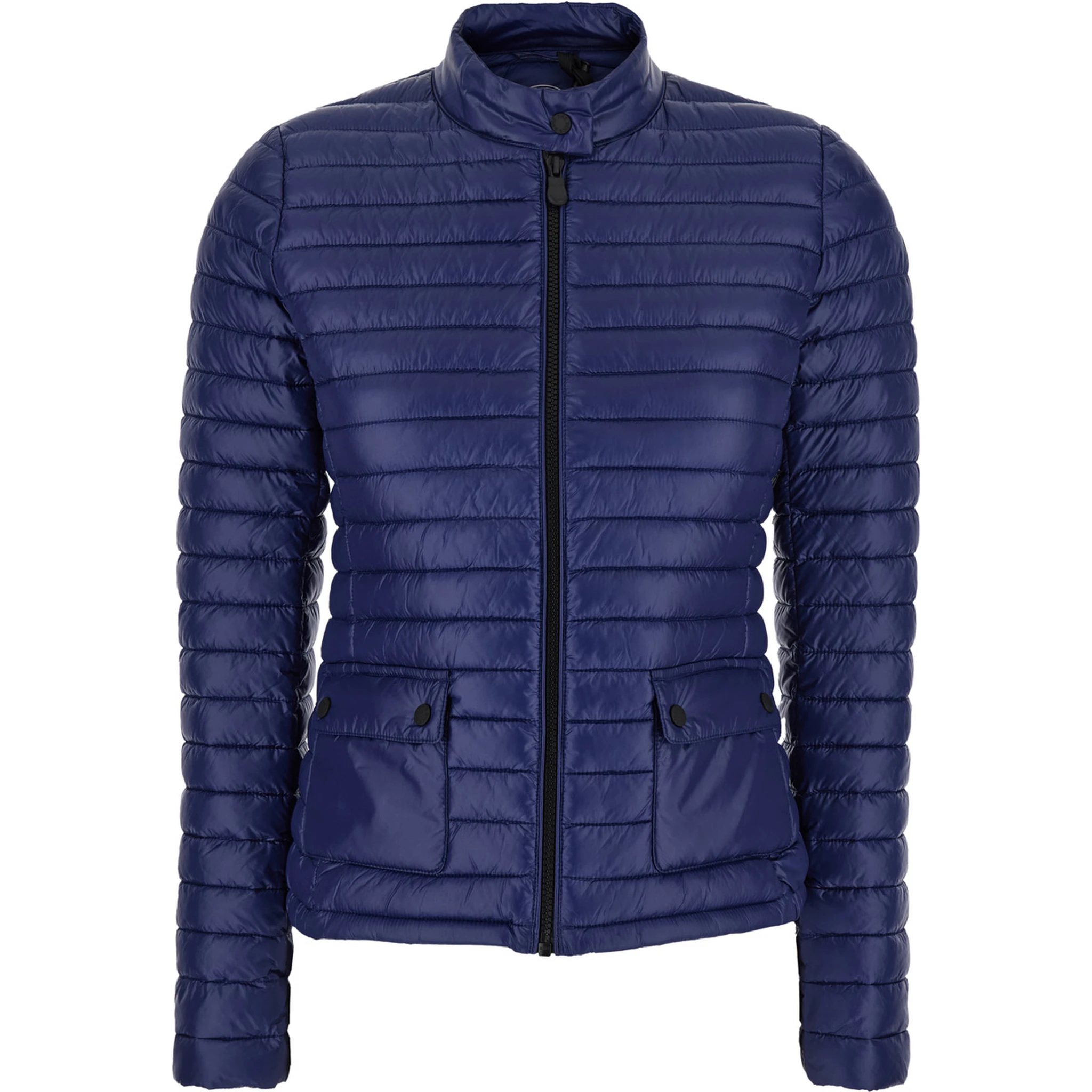 Twinkle Blue Down Jacket with High Neck and Logo Patch on the Sleeve in Tech Fabric Woman