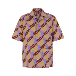 Multicolor Bowling Shirt with Cuban Collar and All-Over Print in cotton Man