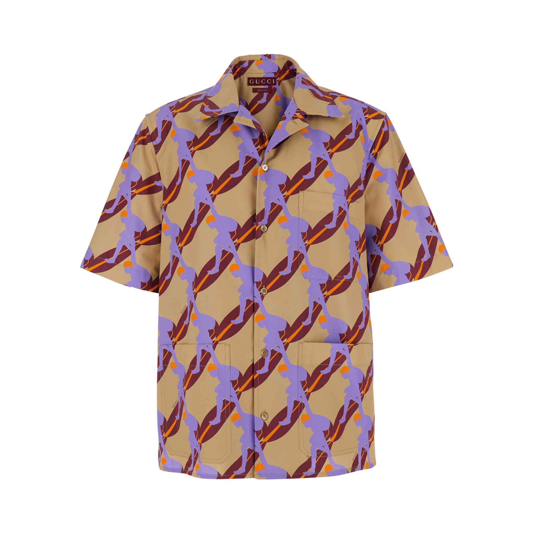 Multicolor Bowling Shirt with Cuban Collar and All-Over Print in cotton Man
