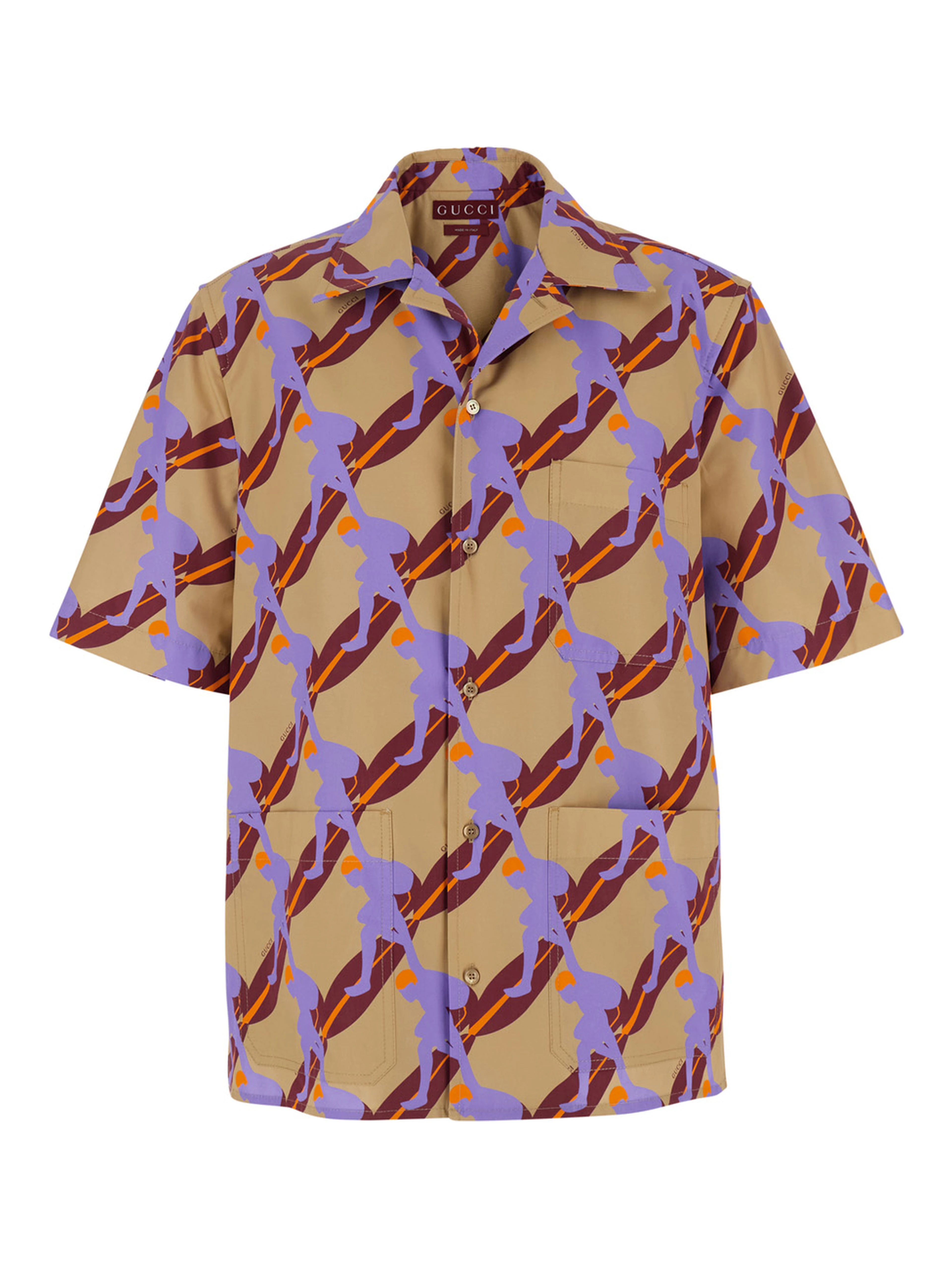 Multicolor Bowling Shirt with Cuban Collar and All-Over Print in cotton Man