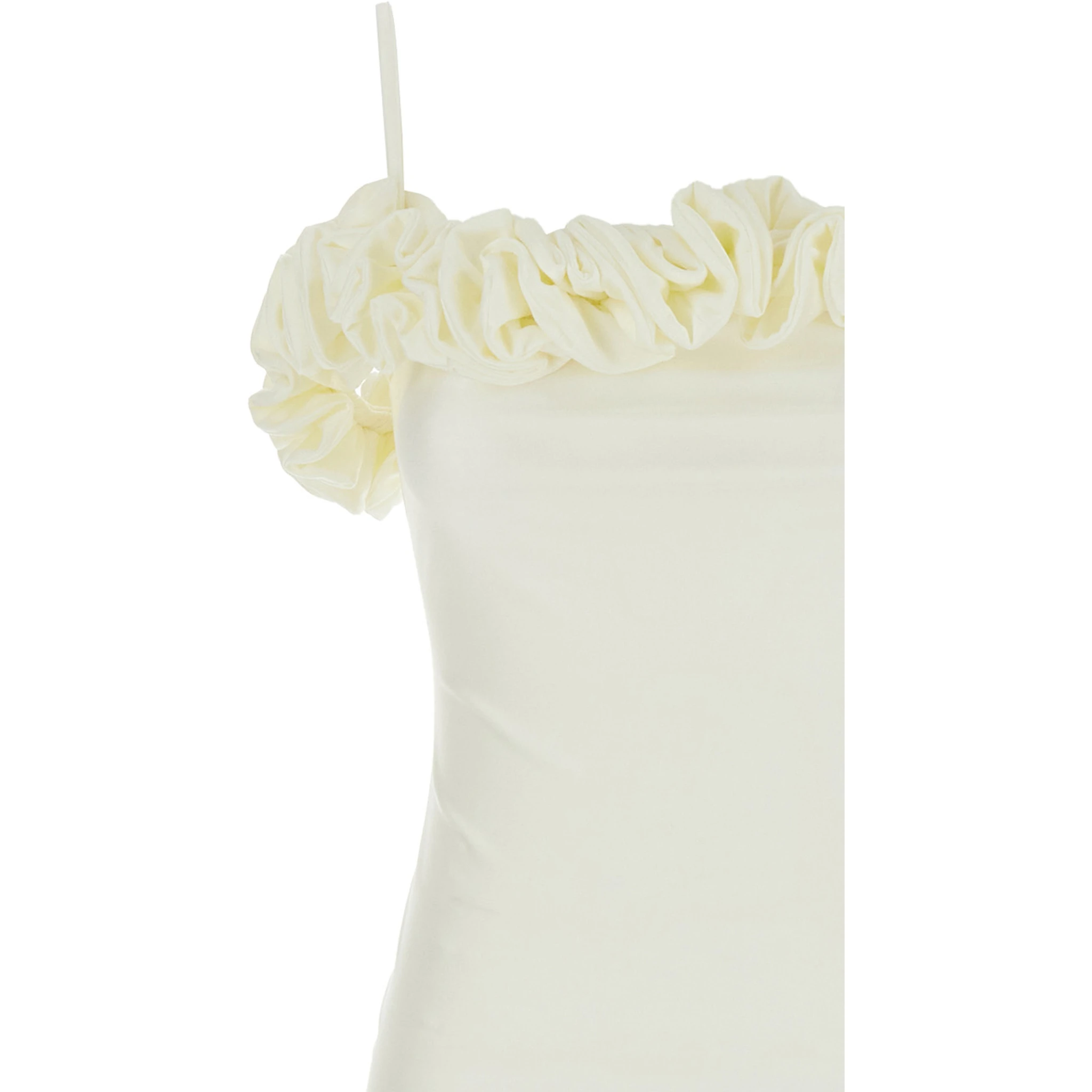 White Sleeveless Long Dress with Ruched Detail and Asymmetric Hem in Tech Fabric Stretch Woman