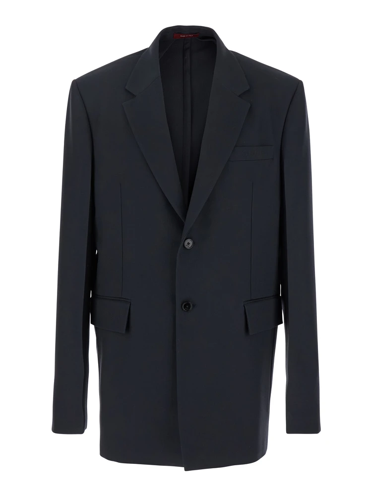 Dark Grey Jacket with Chest Pocket and Embossed Logo in Wool Gabardine Man