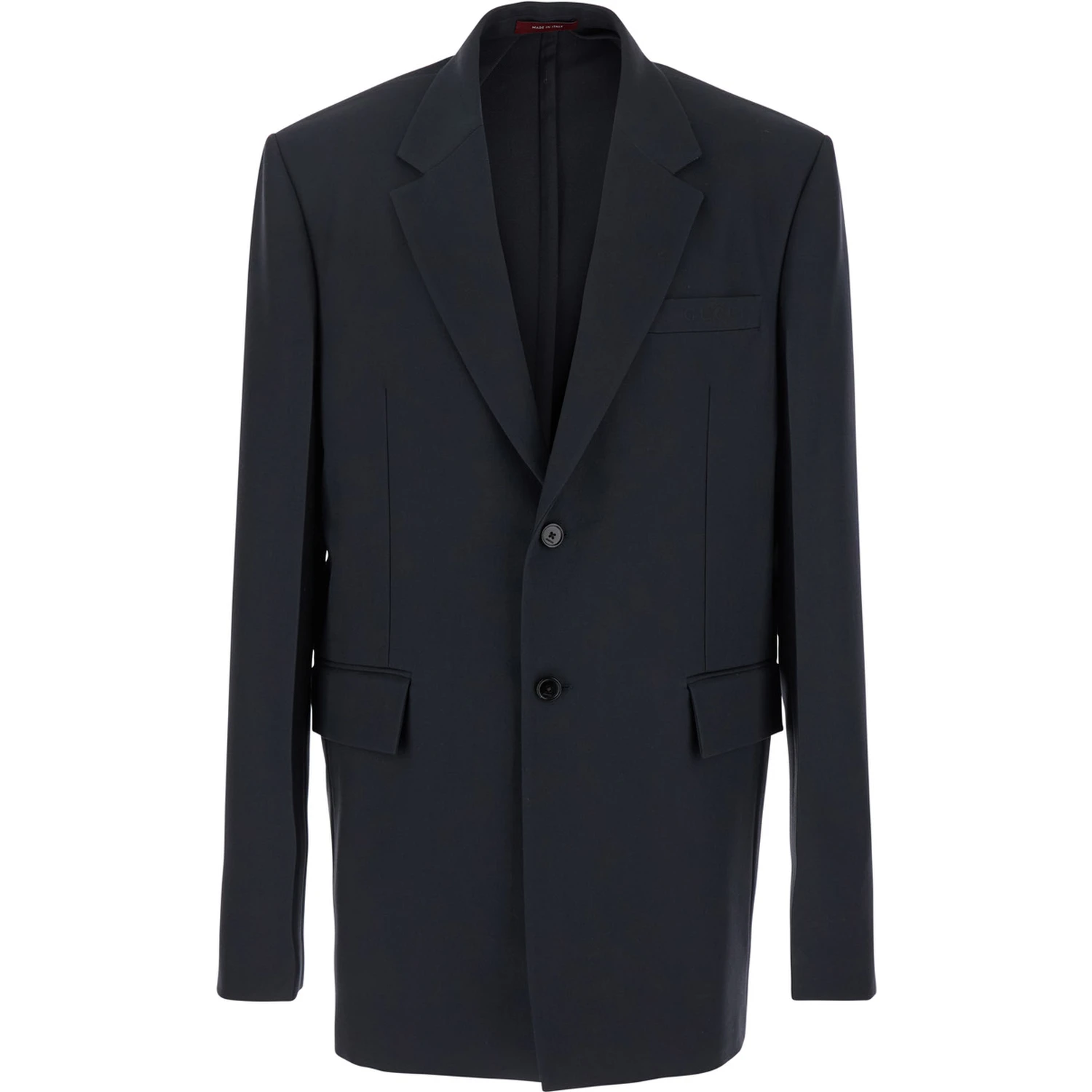 Dark Grey Jacket with Chest Pocket and Embossed Logo in Wool Gabardine Man