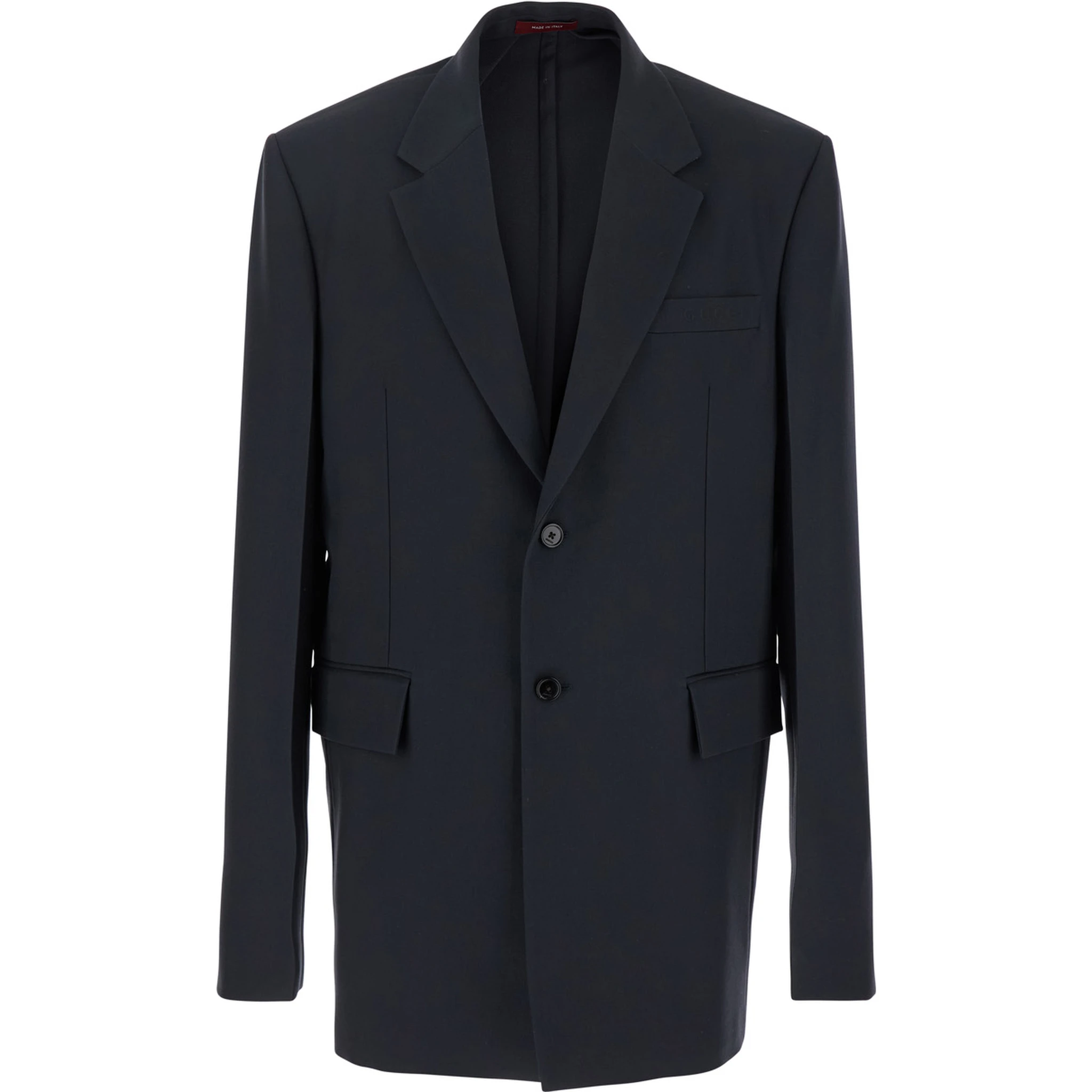 Dark Grey Jacket with Chest Pocket and Embossed Logo in Wool Gabardine Man