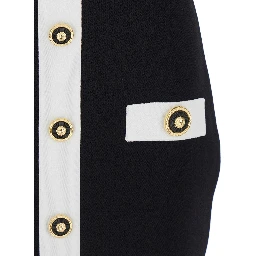 فستان أسود بياقة مربعة وأزرار مزخرفة من مزيج الفسكوز للنساء