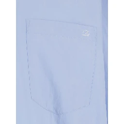 Light Blue Shirt with Patch Pocket on the Front and Embroidered Logo in Cotton Poplin Man