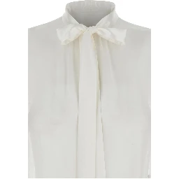 White Shirt with Pussy-Bow Collar in SIlk Woman