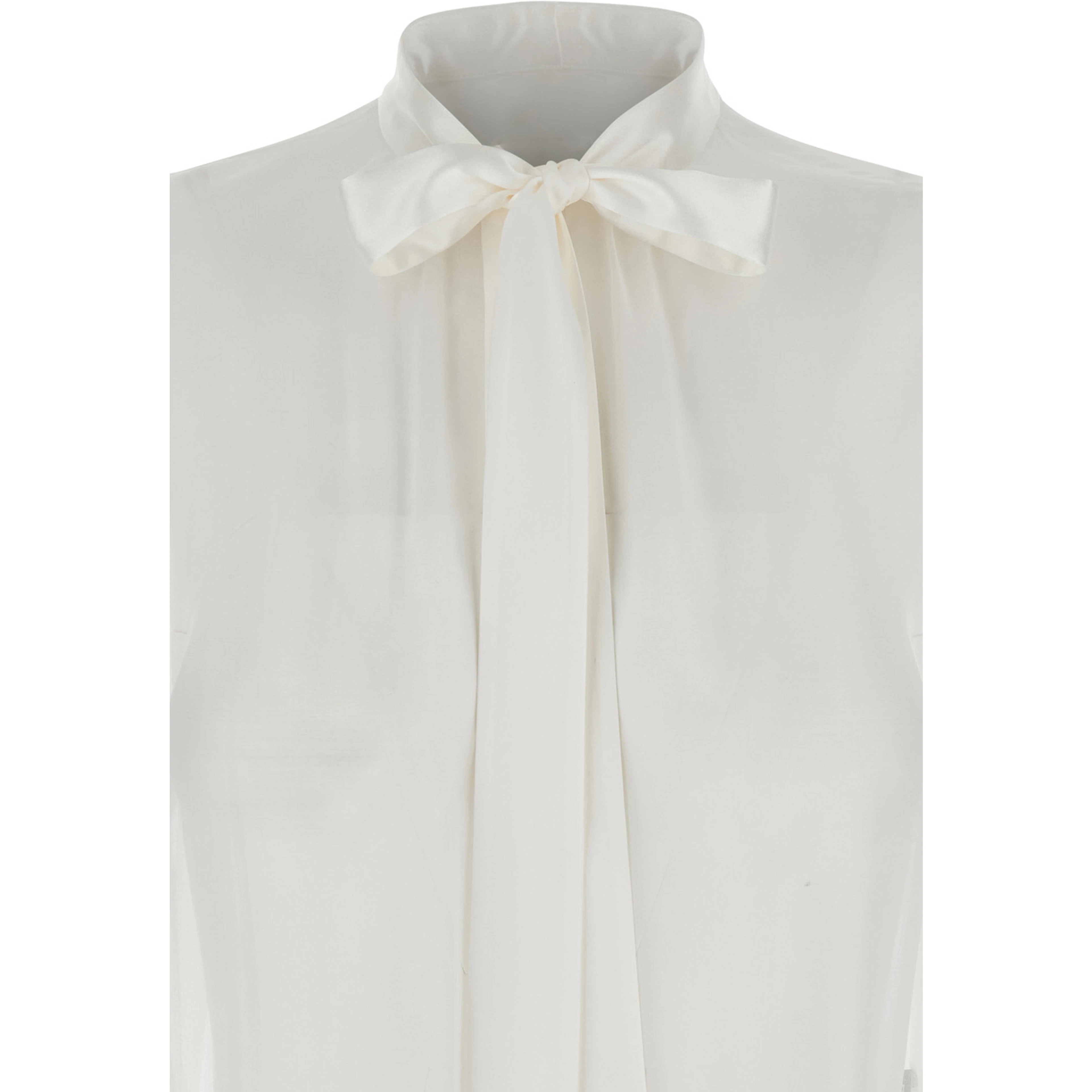 White Shirt with Pussy-Bow Collar in SIlk Woman