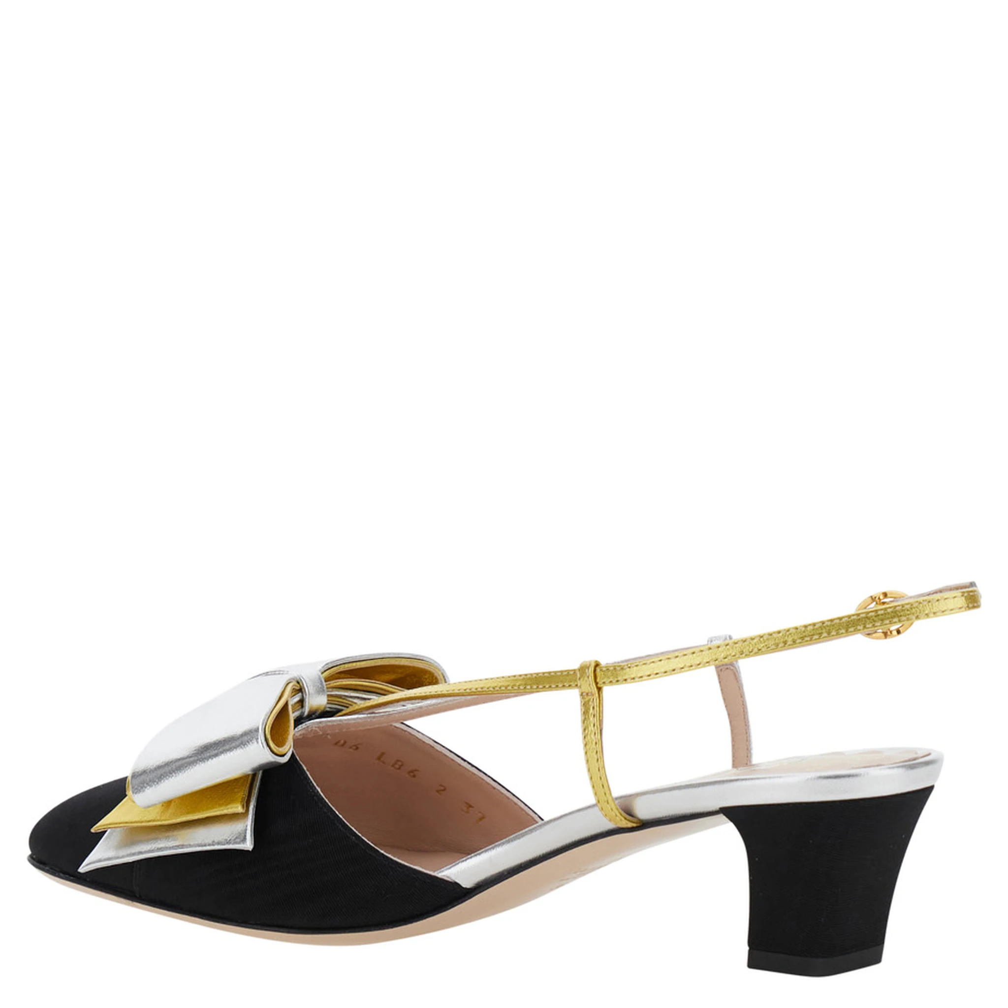 Black Slingback Décolleté with Oversized Bow on the Front in Leather and Viscose Blend Woman