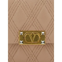 Quiltie 67 Pink Shoulder Bag with VLogo Metallic Plate on the Front in Quilted Leather Woman