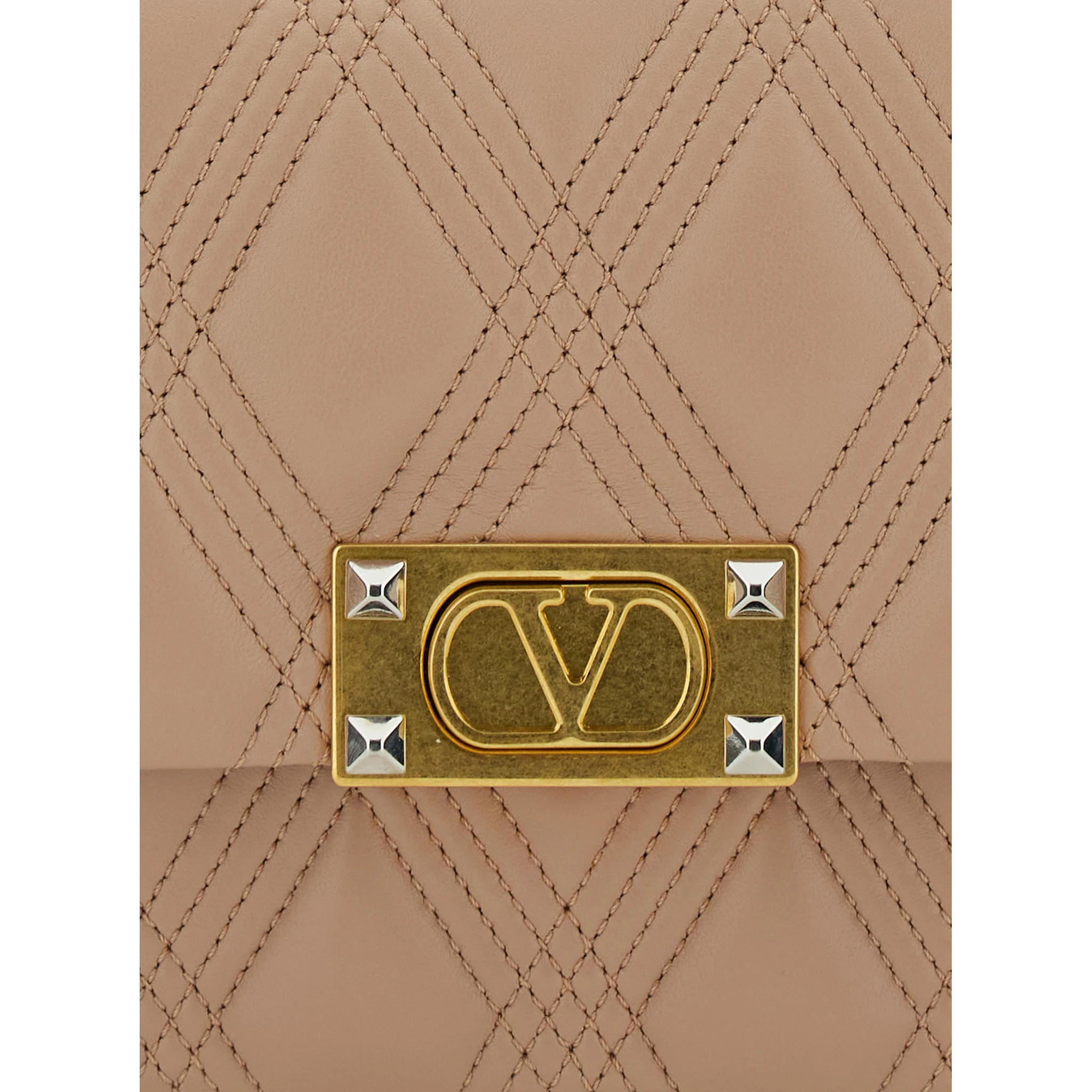 Quiltie 67 Pink Shoulder Bag with VLogo Metallic Plate on the Front in Quilted Leather Woman