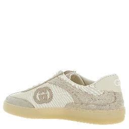G74 Beige Low Top Sneakers with Logo Patch on the Side and Logo Lettering on the Tongue in Suede Man