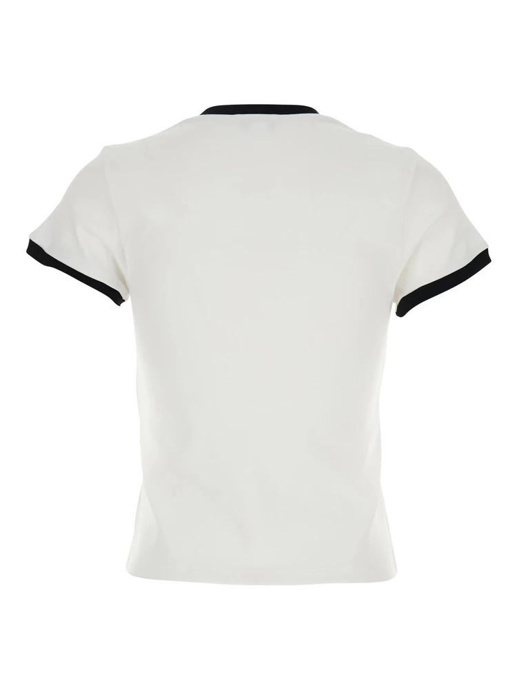 White Crewneck T-Shirt with Logo Embroidery on the Front and Contrasting Details in Cotton Woman