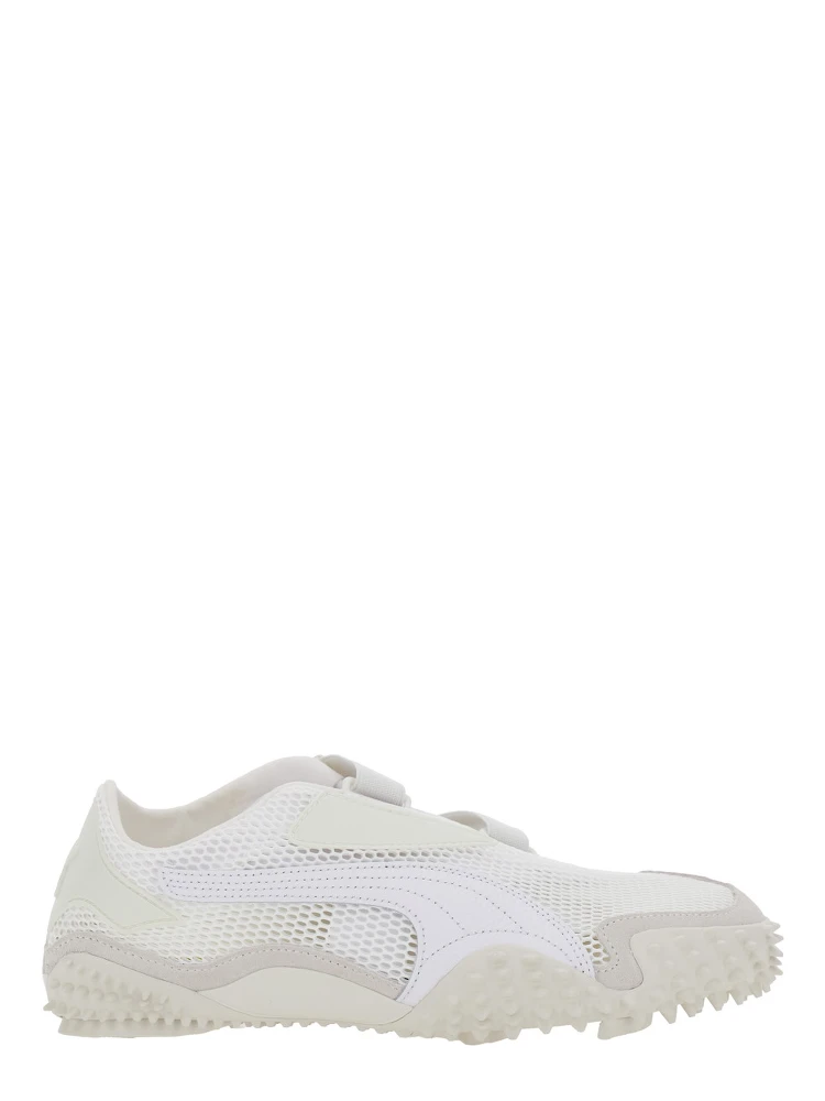 ‘Mostro’ White Low Top Sneaker with Logo on Heel and Mesh Inserts in Fabric Unisex