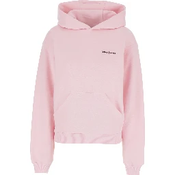 Pink Sweatshirt with Logo Lettering and Front Kangaroo Pocket in Cotton Woman