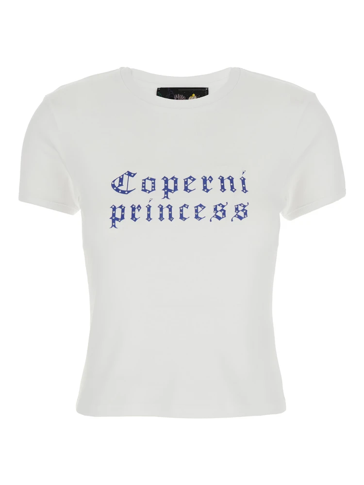 White Crewneck T-Shirt with Maxi Print on the Front and Logo Print on the Rear in Cotton Woman