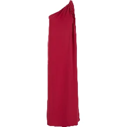 Red One-Shoulder Long Dress in Tech Fabric Woman