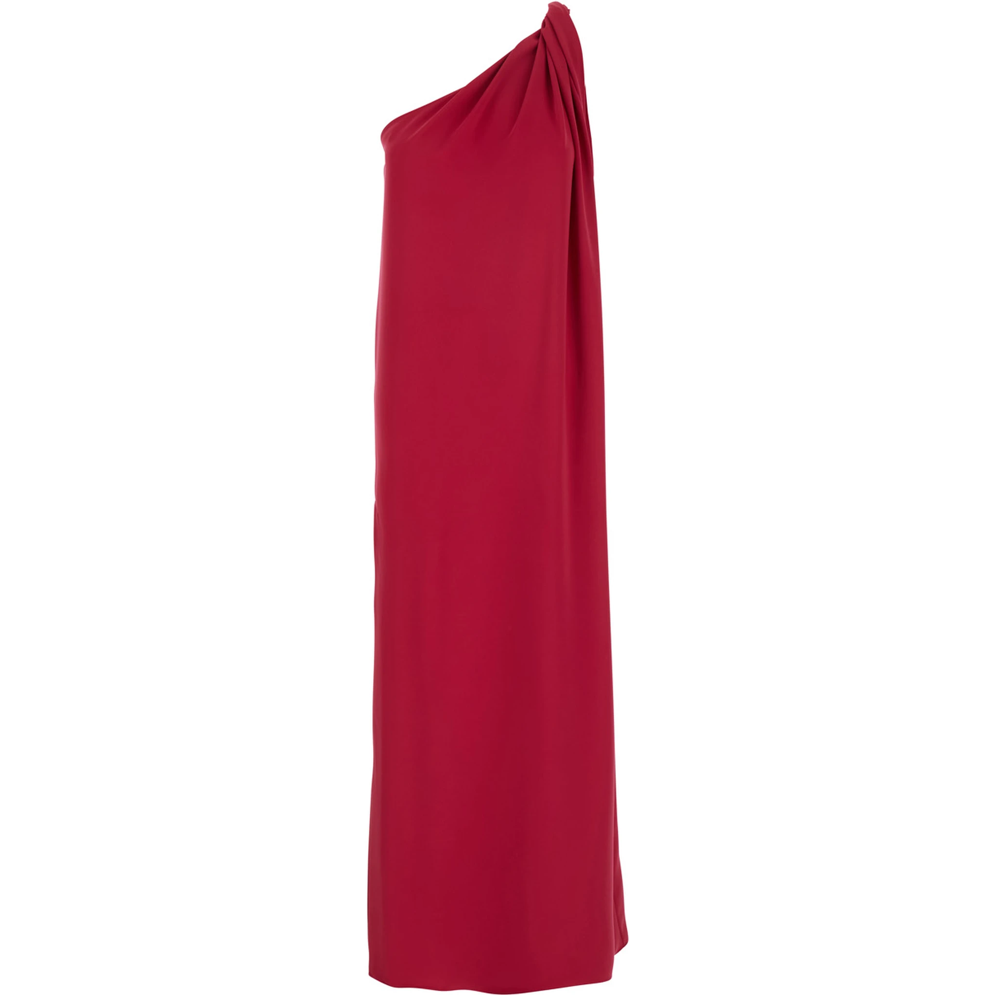 Red One-Shoulder Long Dress in Tech Fabric Woman