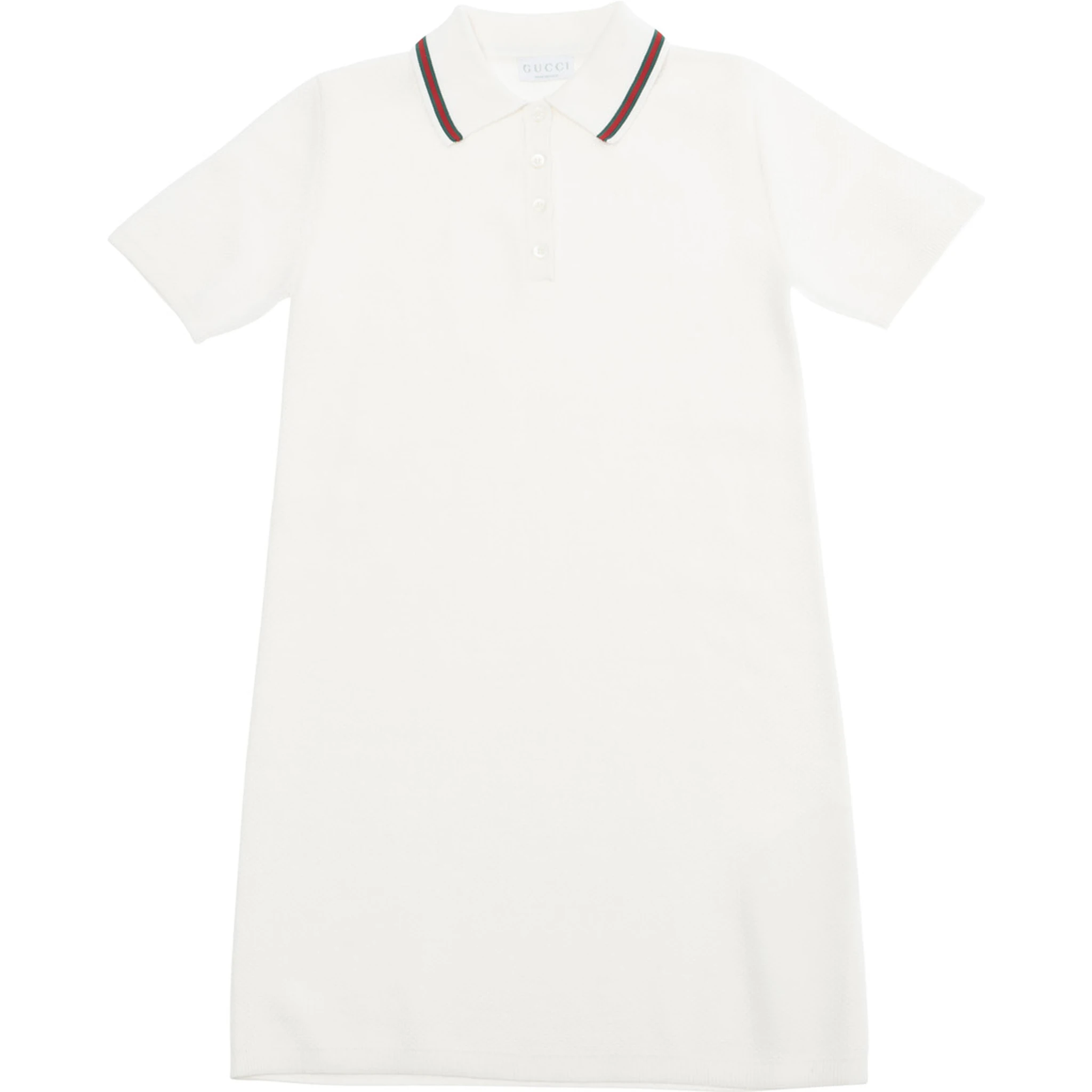 White Dress with Polo Shirt Style Collar with Web Detail and Embroidery in Cotton Girl