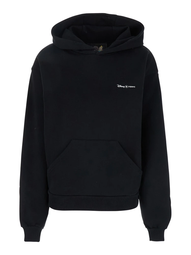 Black Sweatshirt with Logo Lettering and Front Kangaroo Pocket in Cotton Woman