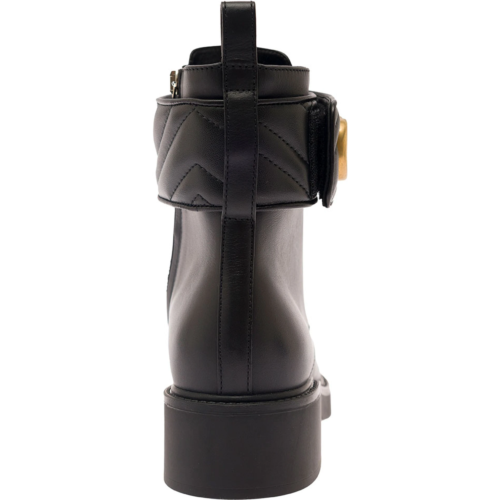 Black Ankle Boot with Double G and Textured Hardware in Leather Woman