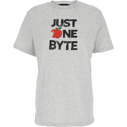 Grey Crew Neck T-Shirt with Front Print in Cotton Woman