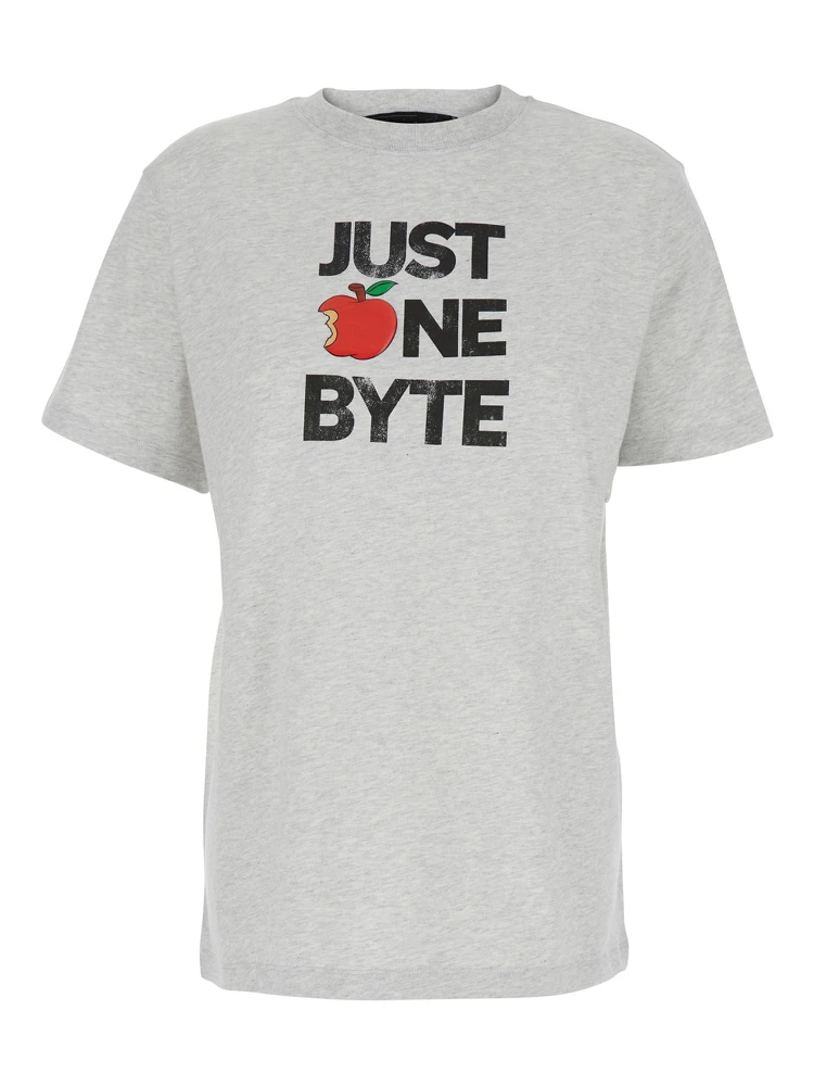 Grey Crew Neck T-Shirt with Front Print in Cotton Woman